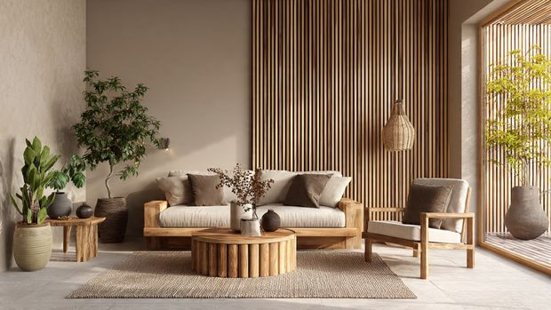 12 Beige Living Room Ideas for a Timeless, Elegant & Modern Home 4 Beige Living Room with Wooden Texture
