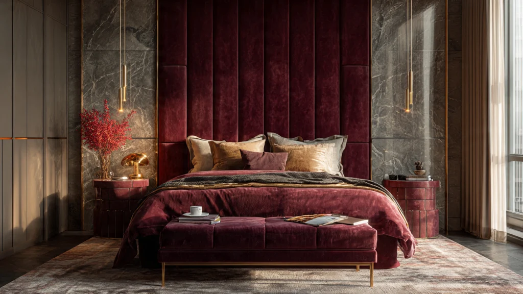 10 Burgundy Bedroom Ideas to Create a Luxurious, Warm & Stylish Space 4 Luxury Burgundy Bedroom with Gold Accents