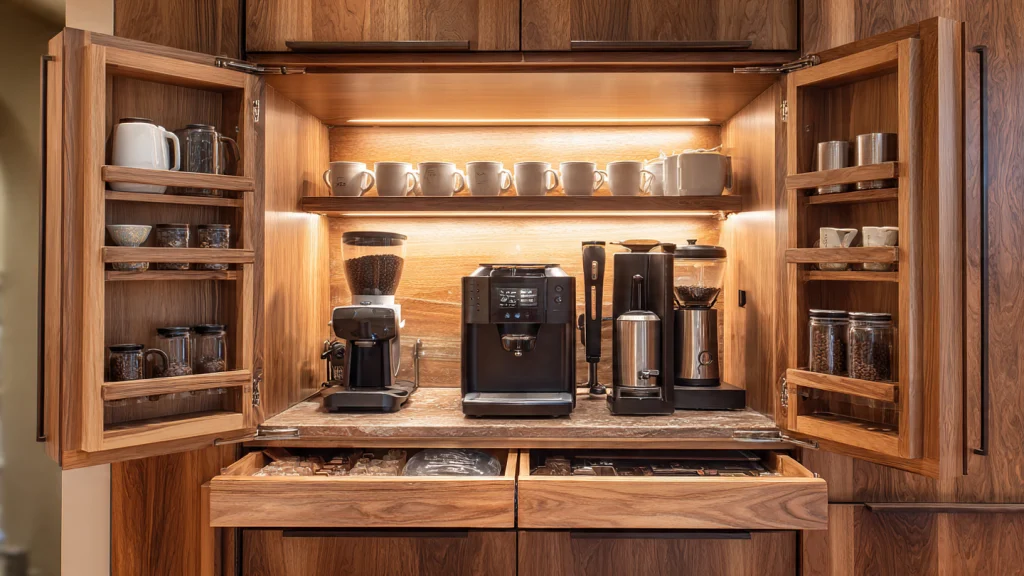 14 Coffee Bar Ideas to Create a Stylish, Functional & Cozy Coffee Corner at Home 5 Rustic Farmhouse Coffee Bar Idea