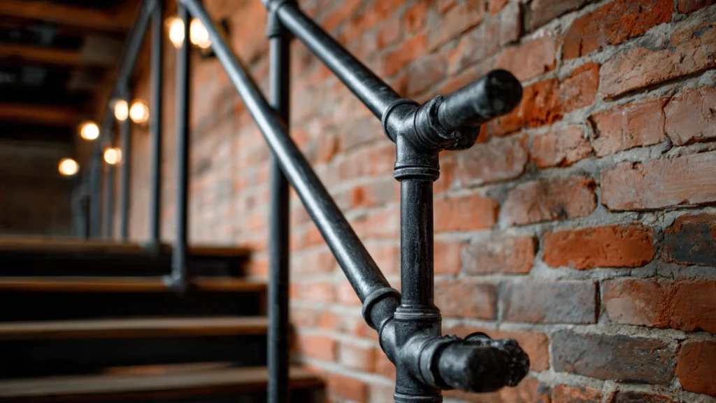 15 Stair Railing Ideas: Stylish, Modern & Creative Designs for Your Home 5 Metal Pipe Industrial Railing