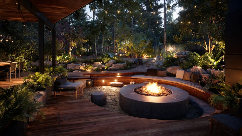 14 Backyard Deck Ideas for a Stunning Outdoor Makeover (Modern, Cozy & Budget-Friendly Options) 6 Fire Pit or Fireplace Deck