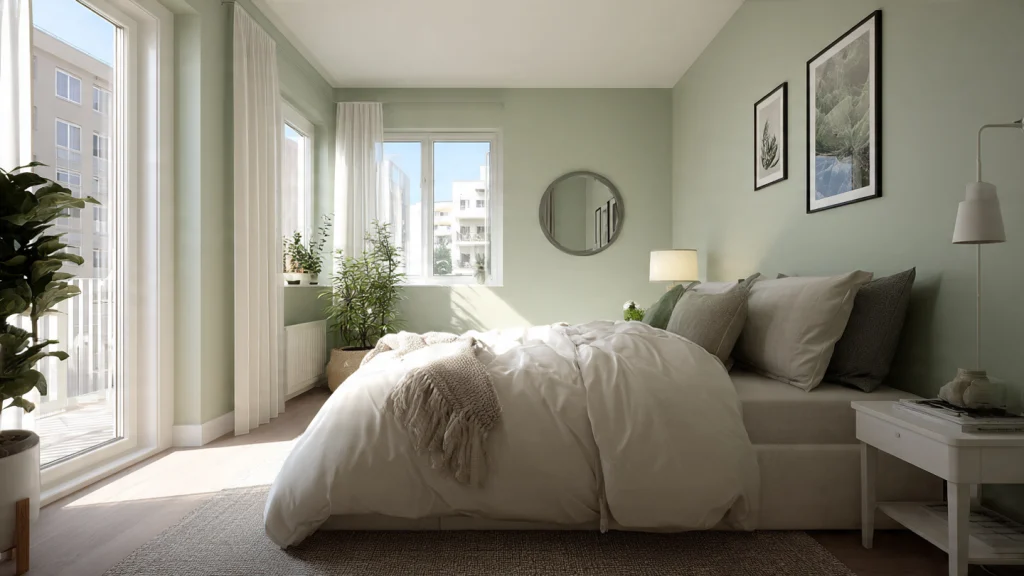 13 Green Bedroom Ideas for a Calm, Stylish & Refreshing Bedroom 6 Light Green Bedroom for Fresh & Airy Space