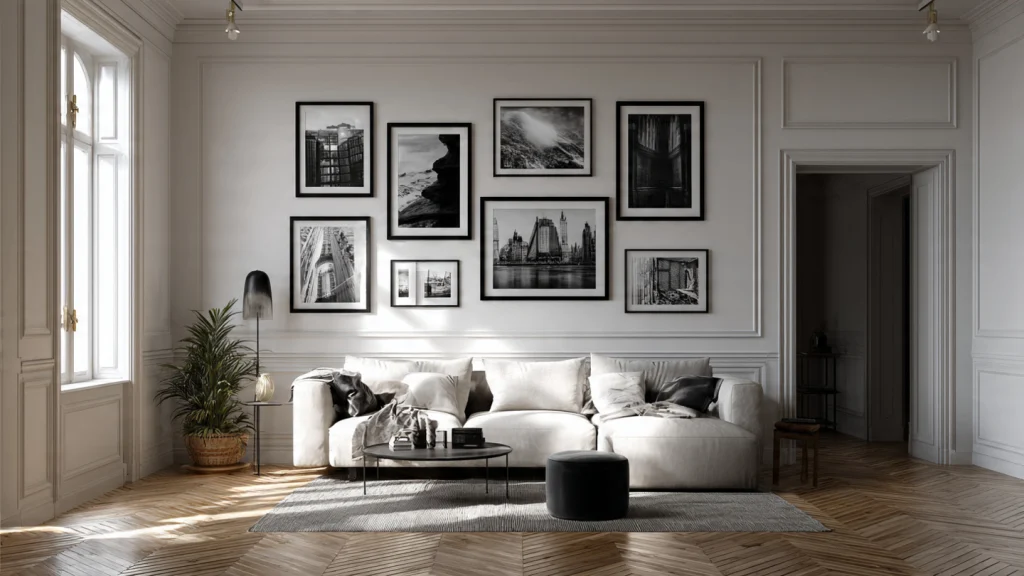 12 Gallery Wall Ideas to Elevate Your Home Décor Instantly 6 5. Black and White Gallery Wall Idea