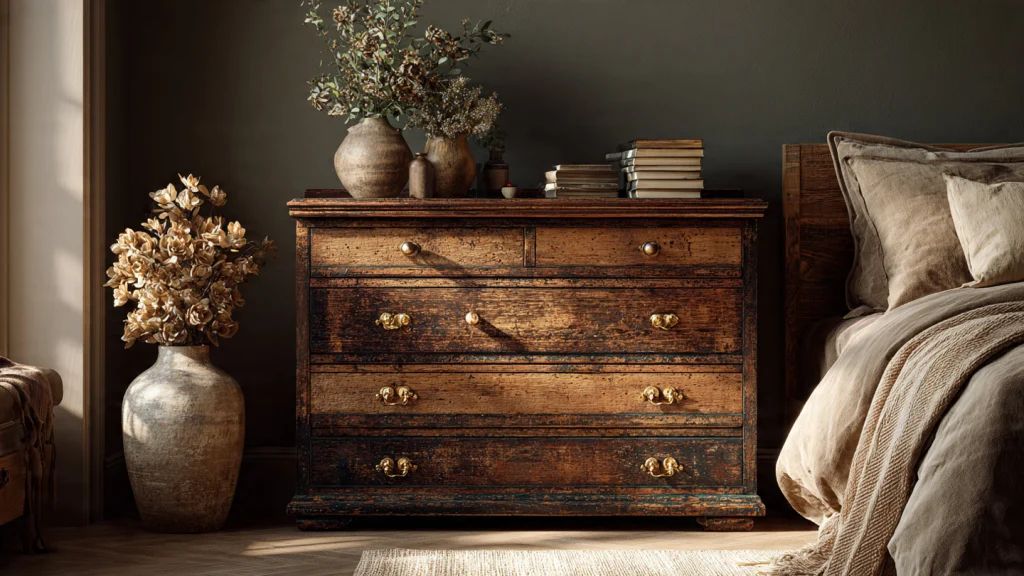 20 Cottagecore Bedroom Ideas to Create a Cozy, Romantic, and Timeless Space 6 Antique Nightstands and Dressers