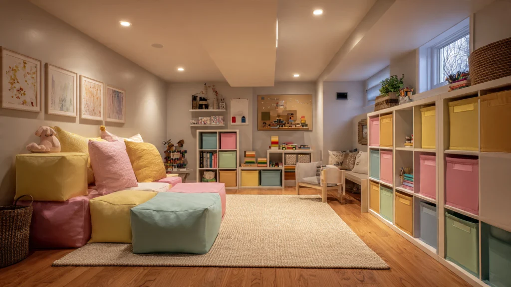 15 Basement Remodel Ideas to Transform Your Space (Modern, Practical & Inspiring Designs) 6 Kids’ Playroom – in basement