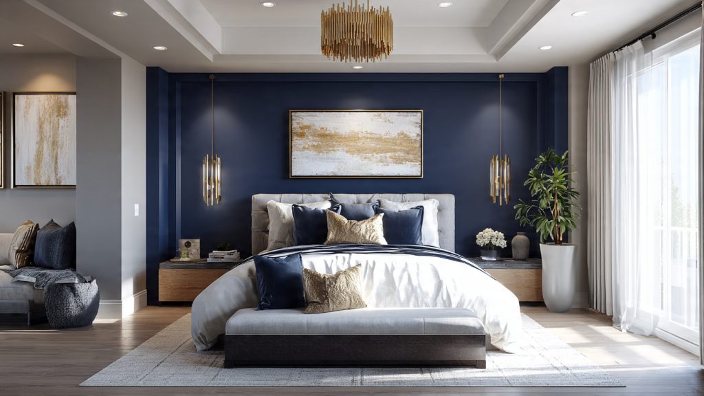 15 Bedroom Paint Colors That Instantly Upgrade Your Bedroom 7 6. Navy Blue – Bold Yet Elegant