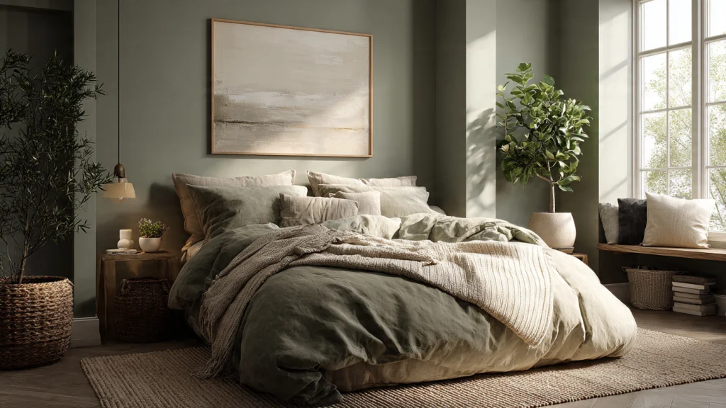 15 Sage Green Bedroom Ideas for a Calm, Elegant & Timeless Space 7 Sage Green Bedroom with Neutral Layers