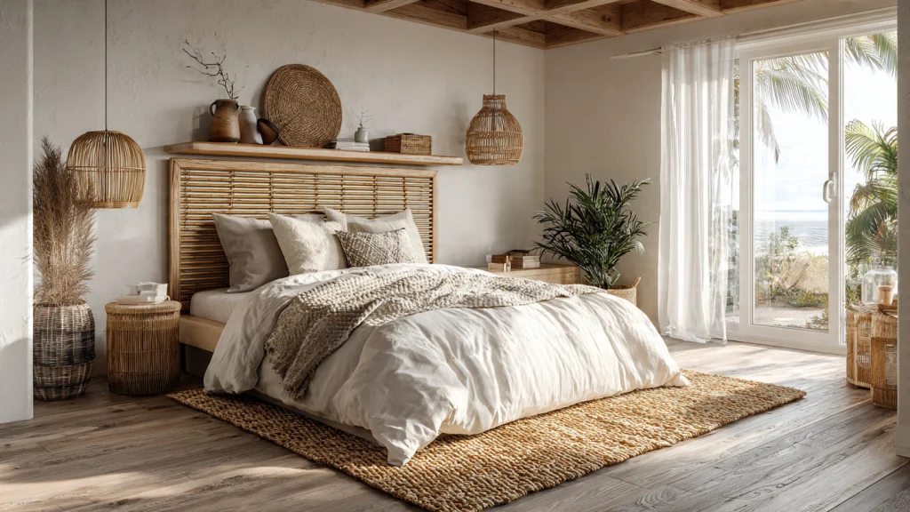 13 Coastal Bedrooms: Timeless Ideas for a Calm, Beach-Inspired Retreat 7 Coastal Bedroom with Woven and Rattan Textures