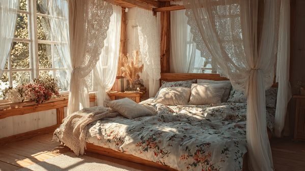 20 Cottagecore Bedroom Ideas to Create a Cozy, Romantic, and Timeless Space 7 Lace Curtains for Soft Natural Light