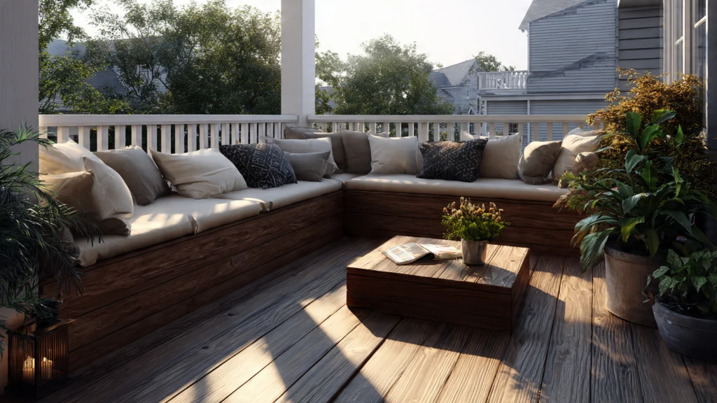 14 Backyard Deck Ideas for a Stunning Outdoor Makeover (Modern, Cozy & Budget-Friendly Options) 8 Built-In Seating Deck
