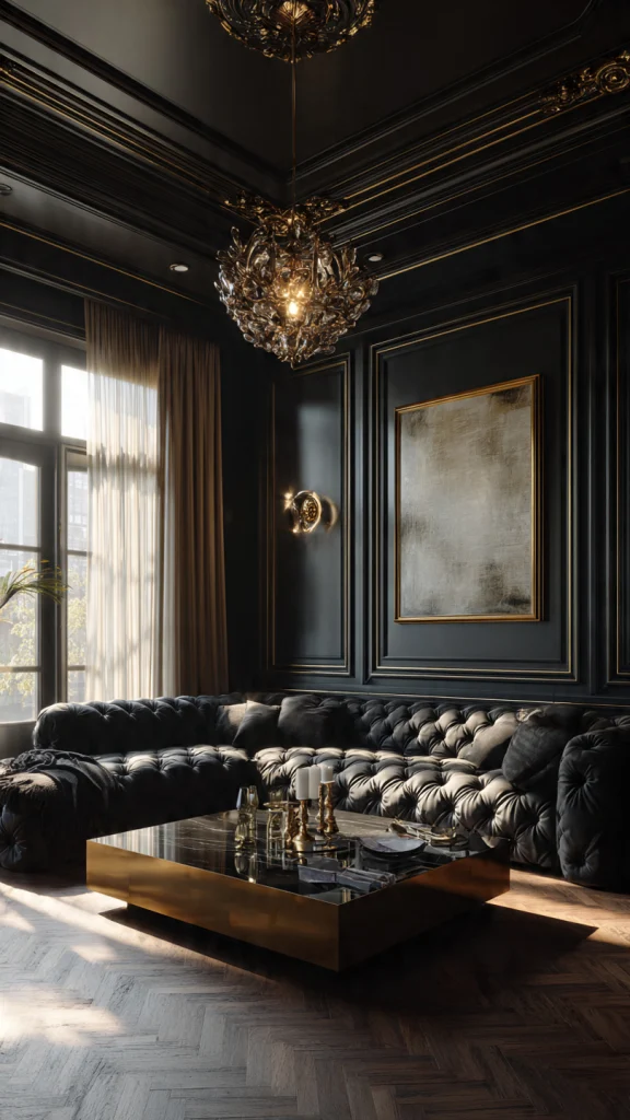 12 Black Couch Living Room Ideas: Transform Your Space with Style 8 Black Couch with Metallic Accents
