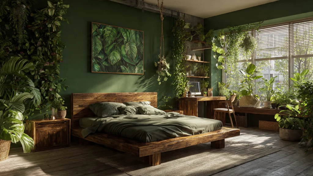 13 Green Bedroom Ideas for a Calm, Stylish & Refreshing Bedroom 8 Botanical Green Bedroom with Nature Theme