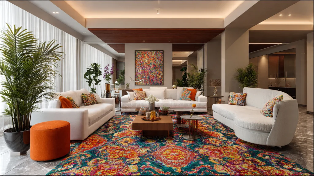 10 Living Room Rug Ideas That Transform Your Space Completely 8 Bold Pattern Living Room Rug as a Statement Piece