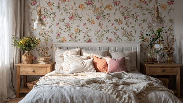 20 Cottagecore Bedroom Ideas to Create a Cozy, Romantic, and Timeless Space 8 Floral Wallpaper Accent Walls