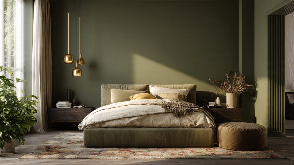 15 Bedroom Paint Colors That Instantly Upgrade Your Bedroom 9 8. Olive Green – Rich & Grounded