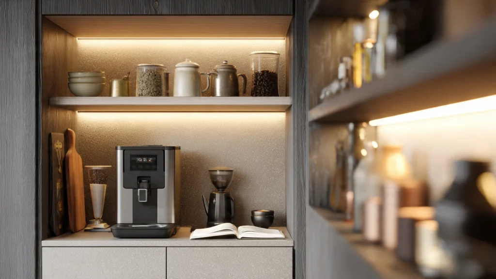 14 Coffee Bar Ideas to Create a Stylish, Functional & Cozy Coffee Corner at Home 9 Coffee Bar with Open Shelves