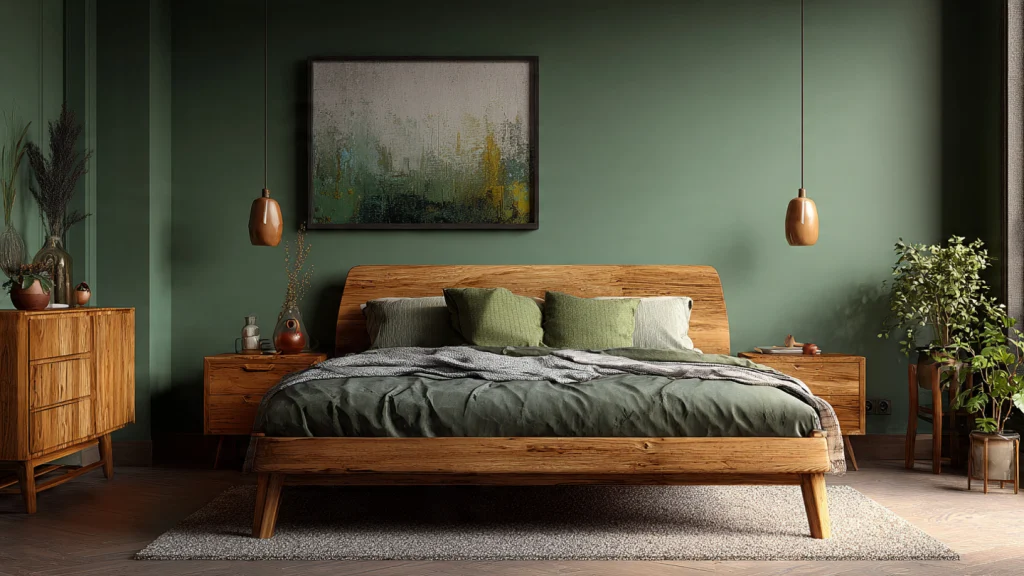13 Green Bedroom Ideas for a Calm, Stylish & Refreshing Bedroom 9 Green Bedroom with Wooden Furniture
