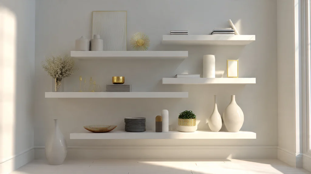 12 Floating Shelves: Stylish, Functional & Modern Shelf Ideas for Every Room 9 8. Glass 12 Floating Shelves for Luxury Look