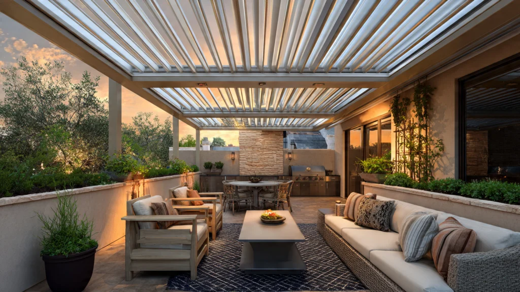 11 Covered Patio Ideas to Transform Your Outdoor Space (Rich, Inspiring & Practical Guide) 10 Louvered Roof Patio (Automatic / Manual)