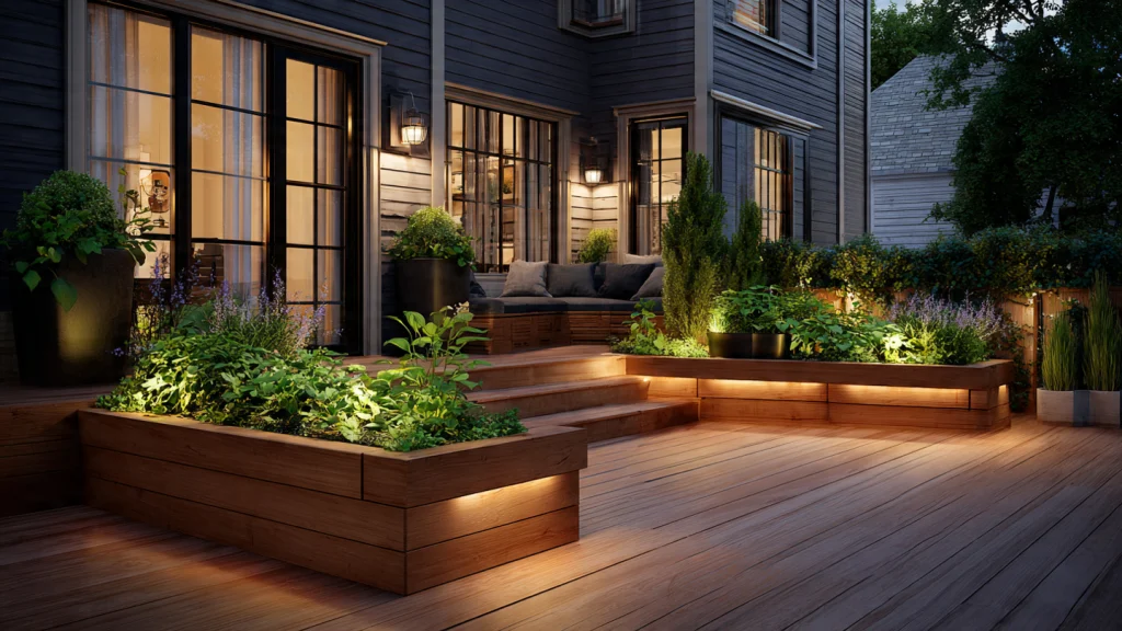 14 Backyard Deck Ideas for a Stunning Outdoor Makeover (Modern, Cozy & Budget-Friendly Options) 10 Deck with Planter Boxes