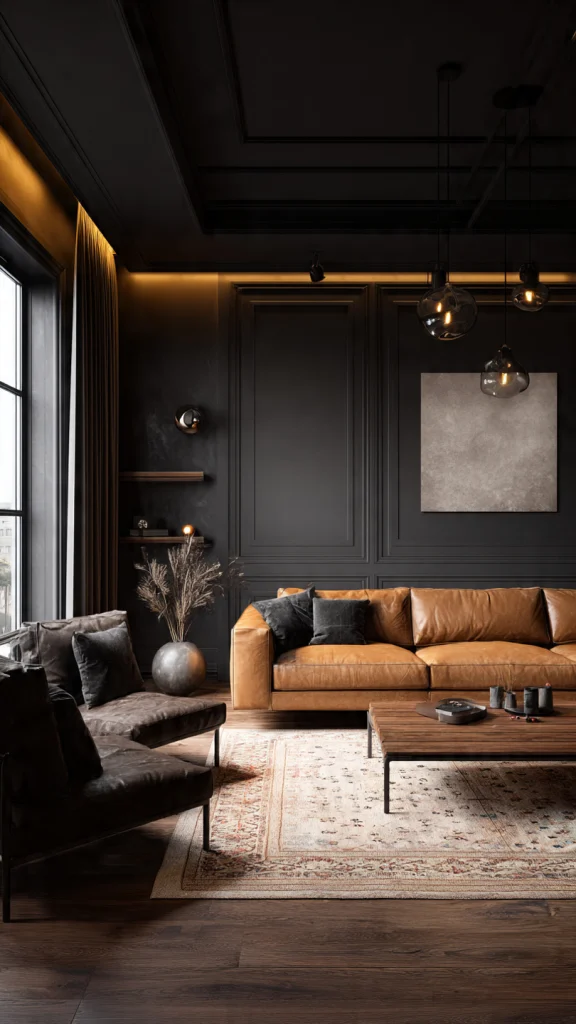 11 Black and Brown Living Room Ideas for a Stylish, Modern & Cozy Home 10 Black Ceiling With Brown Flooring