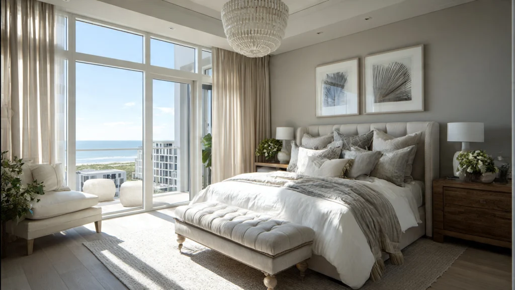 13 Coastal Bedrooms: Timeless Ideas for a Calm, Beach-Inspired Retreat 10 Luxury Coastal Bedroom with Hotel-Style Feel