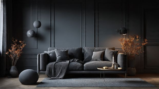 20 Moody Living Room Ideas for a Dark, Dramatic & Luxury Interior 2 Dark Charcoal Walls for a Bold Moody Living Room