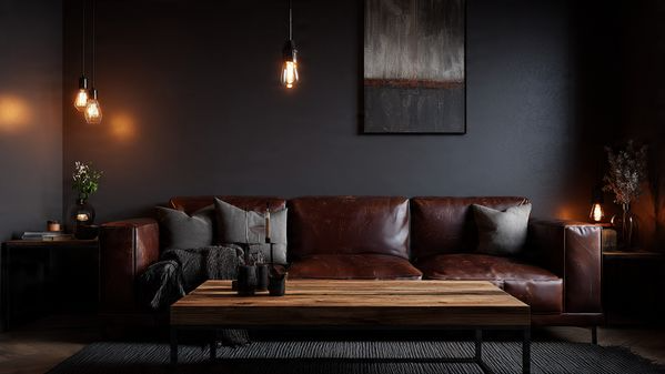 20 Moody Living Room Ideas for a Dark, Dramatic & Luxury Interior 16 Moody Living Room with Natural Stone Elements